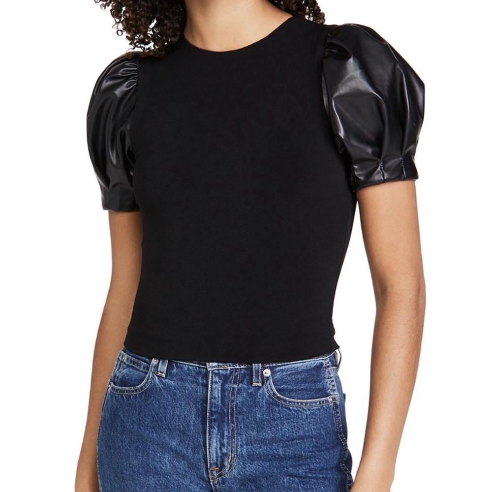 Alice + Olivia Black Puff Sleeve Top